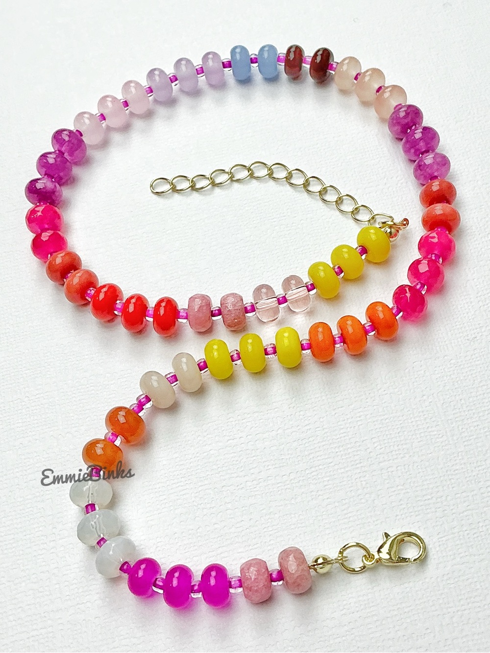 New Anthropologie Beaded Glass & Gemstone Dopamine Rainbow Necklace